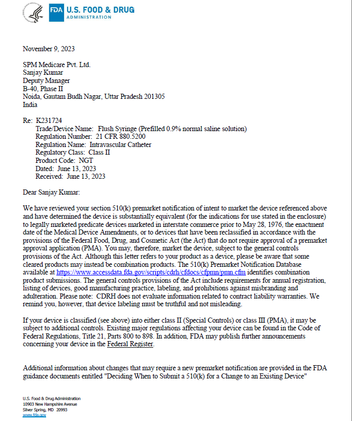 US FDA 510(k) clearance letter K231724.